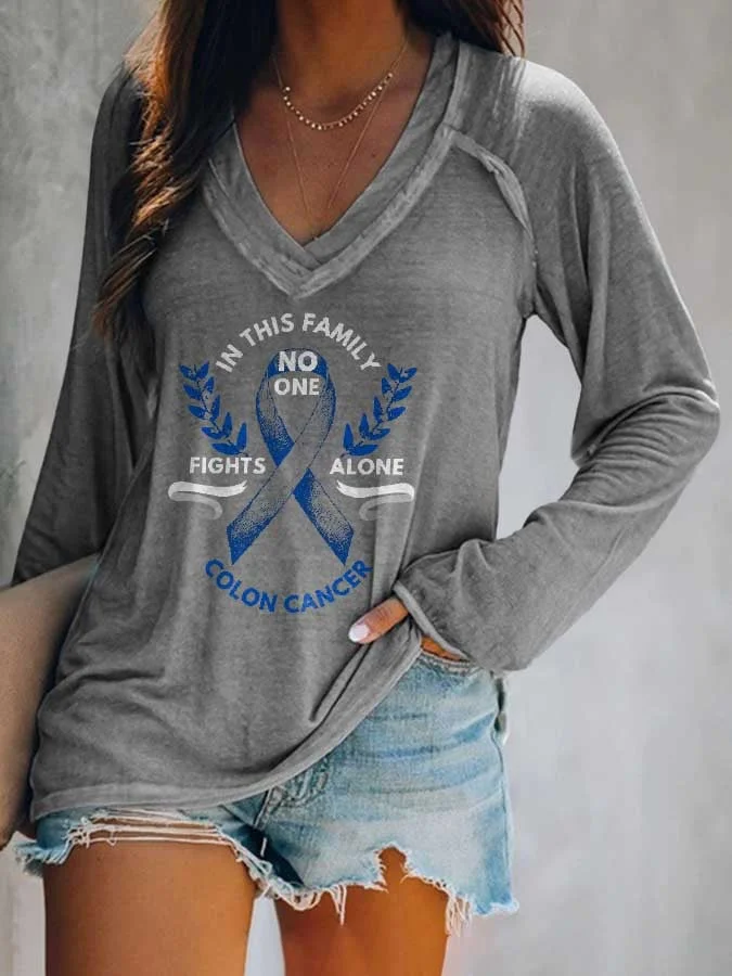 In This Family No One Fights Alone Colon Cancer Print T-Shirt socialshop