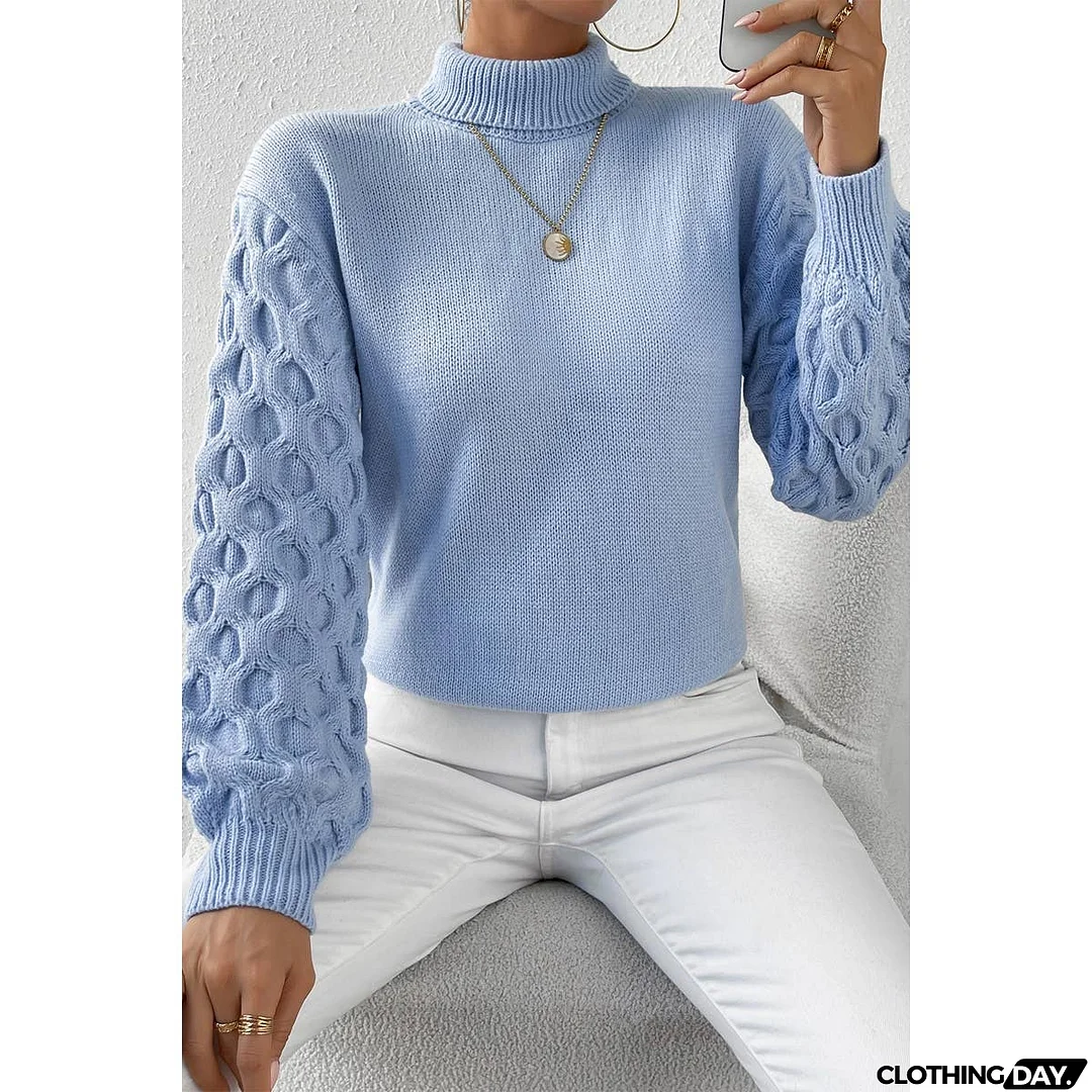 Solid Roll Neck Knit Cross Sleeve Loose Pullover