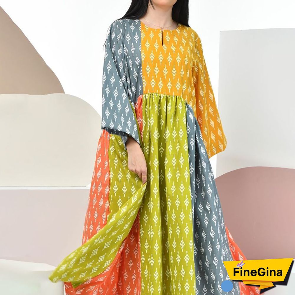 Ramadan Colored Joint Pattern Dress