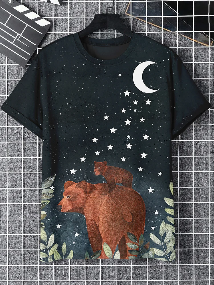 Men's Starry Night Bear Father And Son Travel Art Print T-Shirt