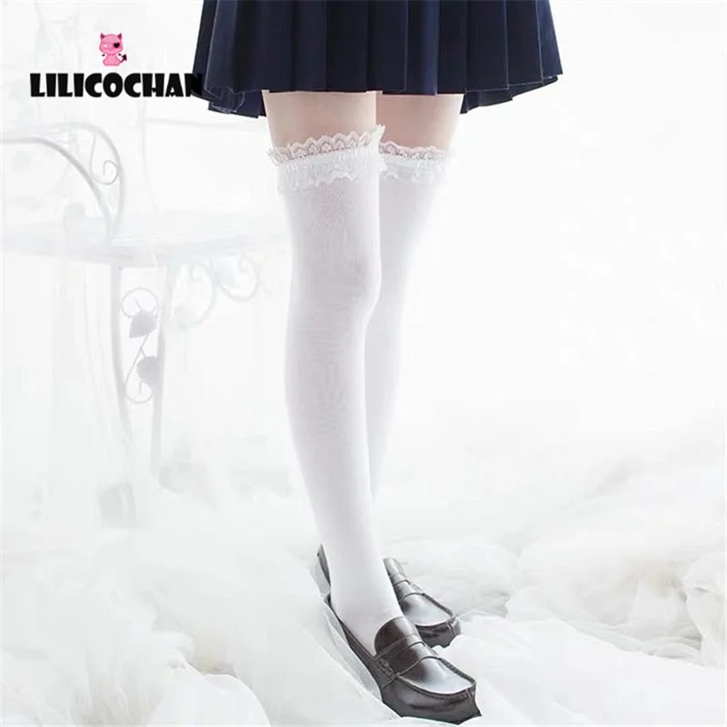 Lolita Stocking Womens Anime Cosplay Maid Girls Lace Top Thigh High Over Knee Leg Warmer Leggings Sexy Cotton Socks Kawaii Style