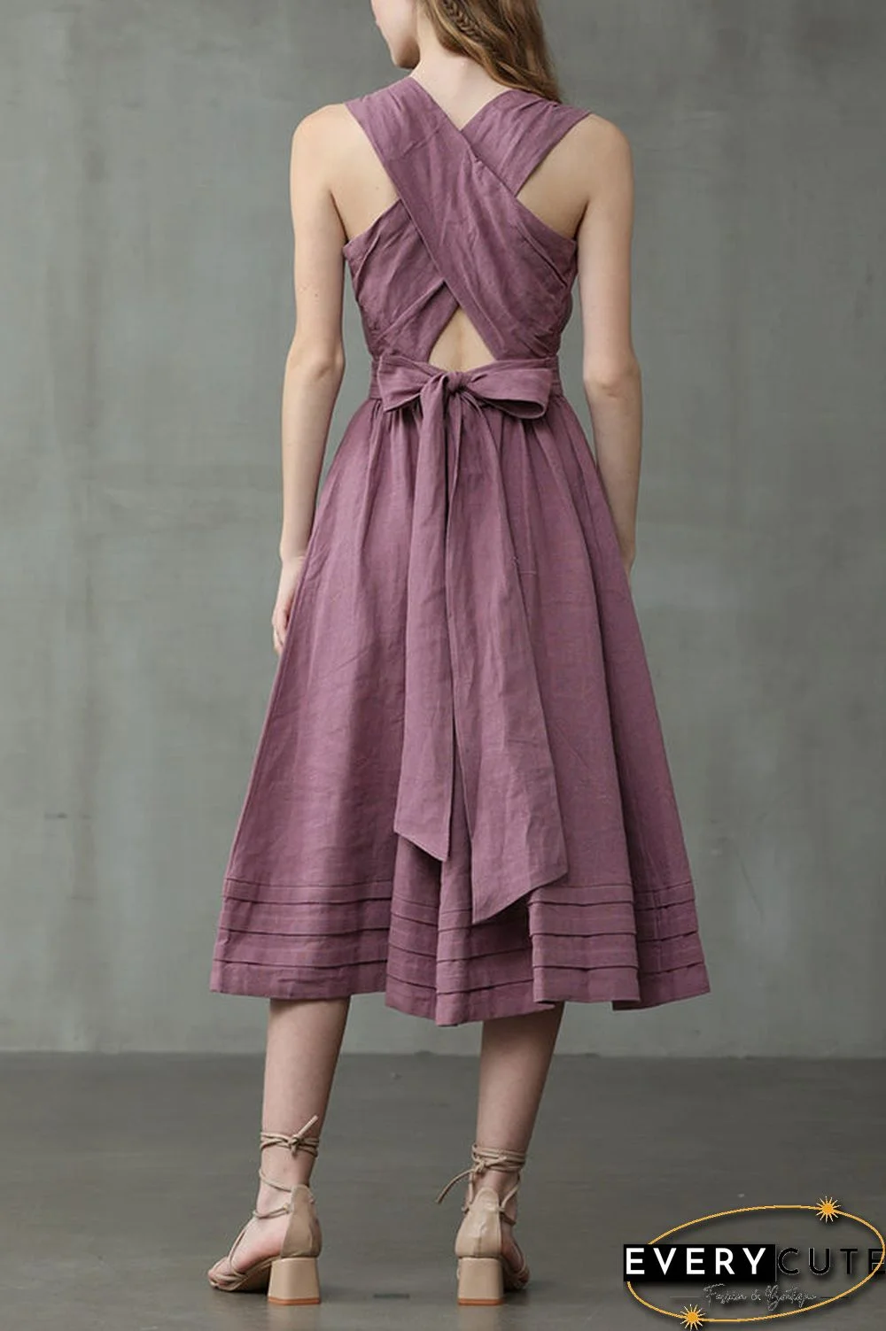 Cross Back O Neck Maxi Linen Dress