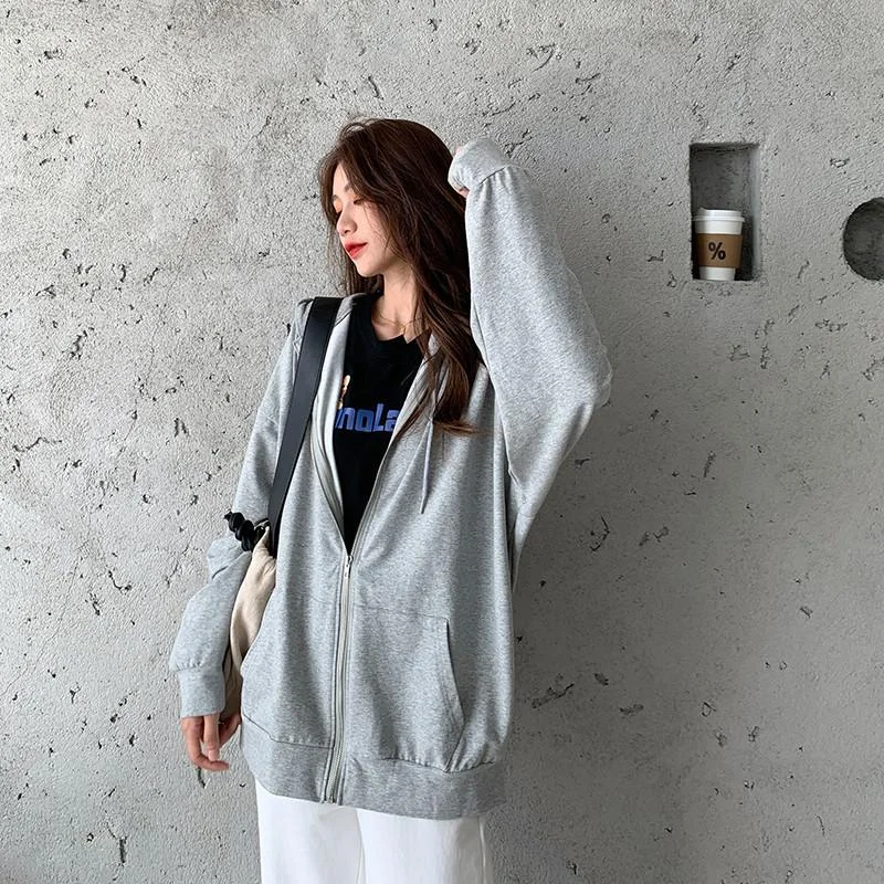 Harajuku Long Sleeve Zip Up Hoodies Women Spring Autumn Korean Fashion Female Clothes Jacket Top Oversized Hooded Sweatshirts