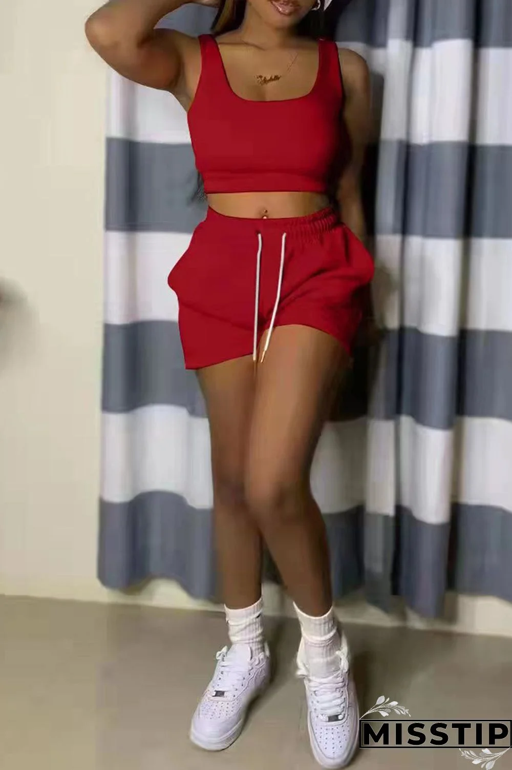 Orange Casual Solid Basic U Neck Sleeveless Two Pieces