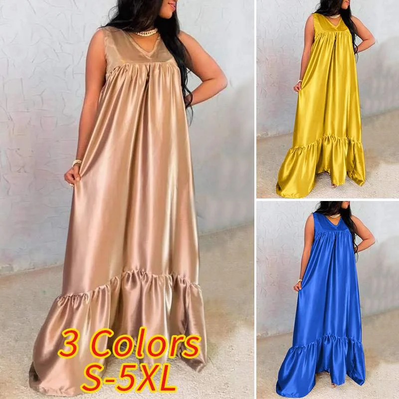 VONDA 2022 Summer Sleeveless V Neck Pleated Dress Women Holiday Party Tank Dresses Femme Bohemian Party Vestidos Oversized