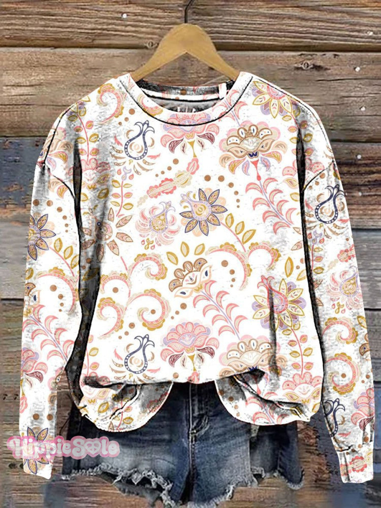 Vintage Floral Art Print Casual Sweatshirt Multicolor / S