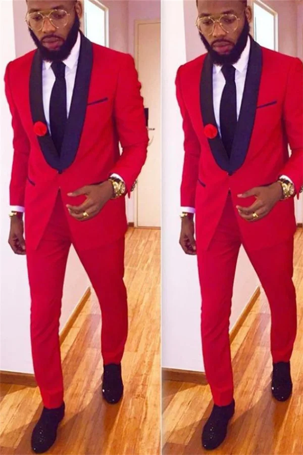 Bellasprom Red  One Button Prom Suit With Shawl Collar Modern Coat Pant Design  Men's Wear