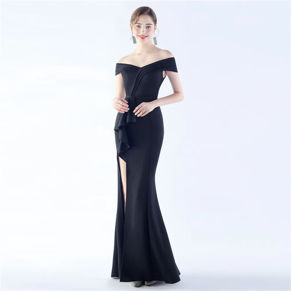 Classic Satin Off Shoulder Long Evening Dress - Elegant & Timeless - Ootddress