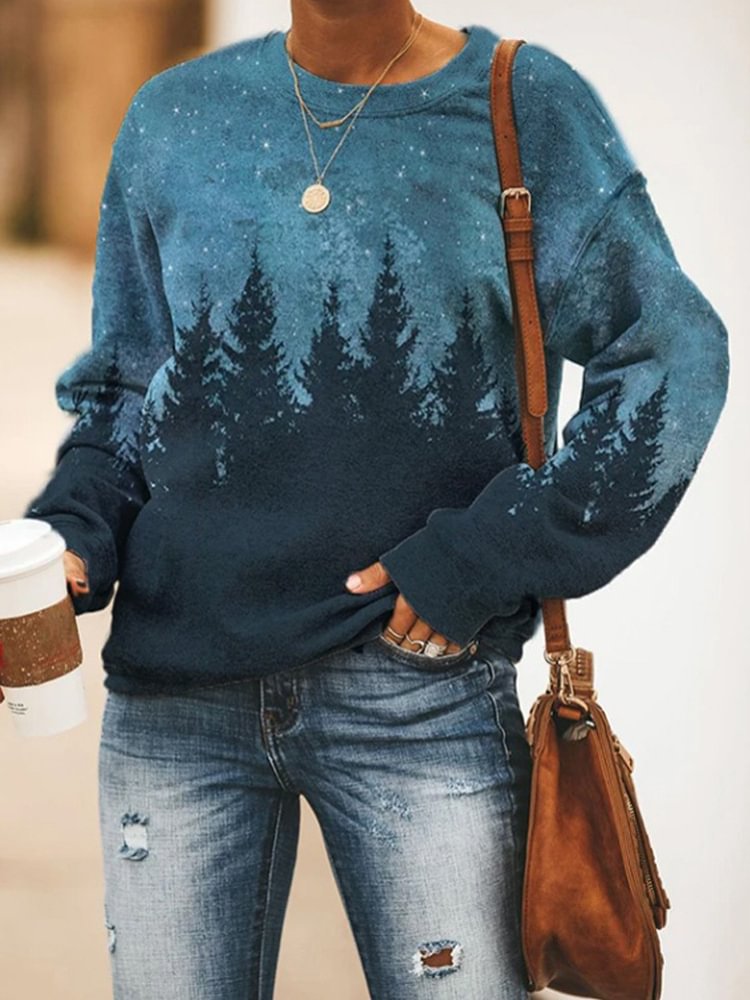 Forest At Night Printed Casual Sweatshirt