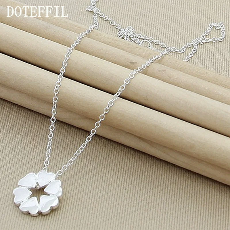 DOTEFFIL 925 Sterling Silver Heart Four Leaf Clover Pendant Necklace 18 Inch Chain For Woman Jewelry