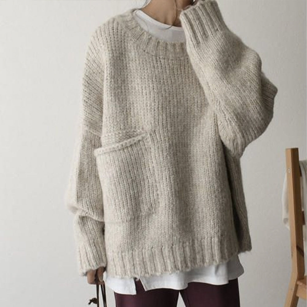 Oversized Ivory Pocket Front Sweater
