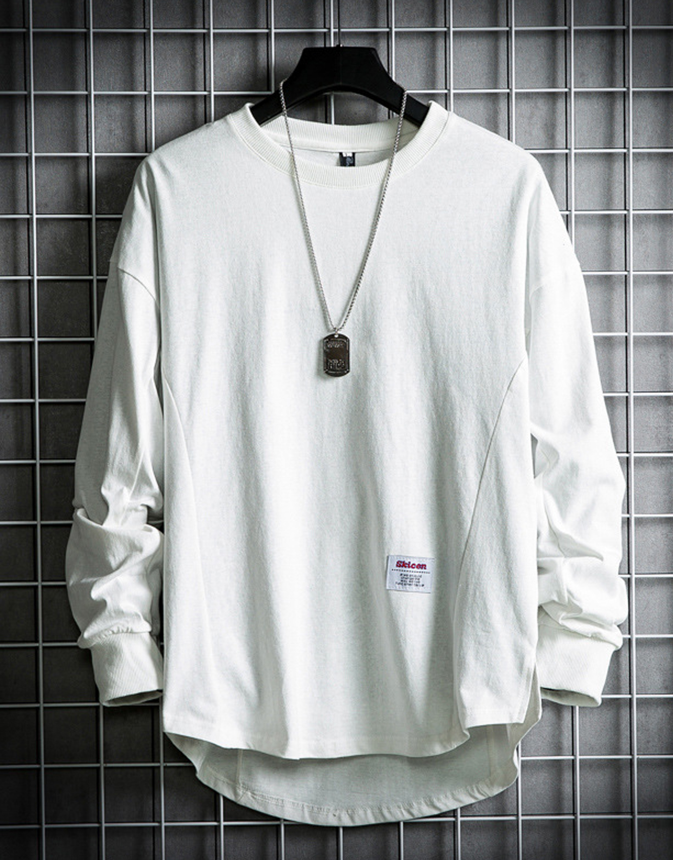 Solid Color Long-sleeved T-shirt With Patchwork Design / TECHWEAR CLUB / Techwear