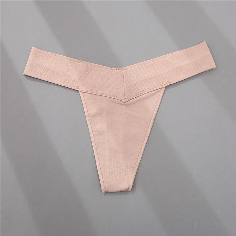 FINETOO Women Thong V Waist G-string 7 Solid Colors Seamless Femme Underwear T-Back Pantys Lingerie Sexy Panties For Girls S-2XL