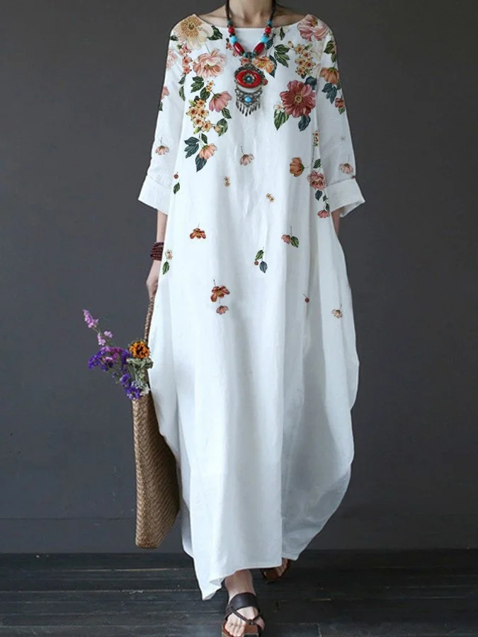 Women's Botanical Floral Print Maxi Dress