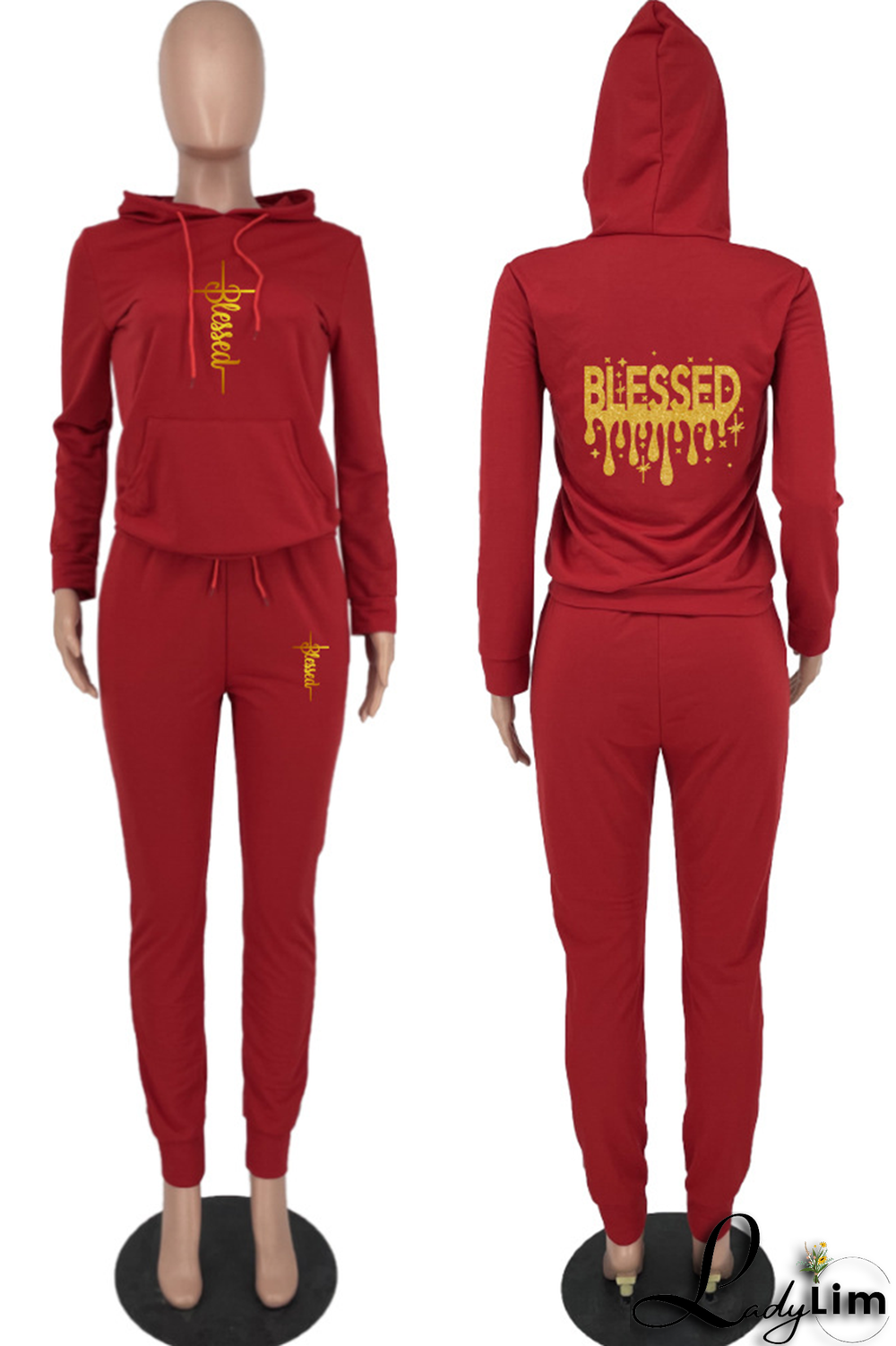 Black Fashion Print Patchwork Hooded Collar Long Sleeve Two Pieces