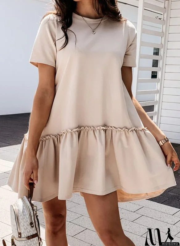 MidiSono - Short Sleeve Loose Round Neck Dress
