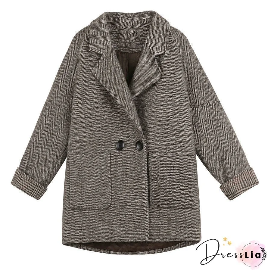 Single-breasted Double-pocket Loose Woolen Coat