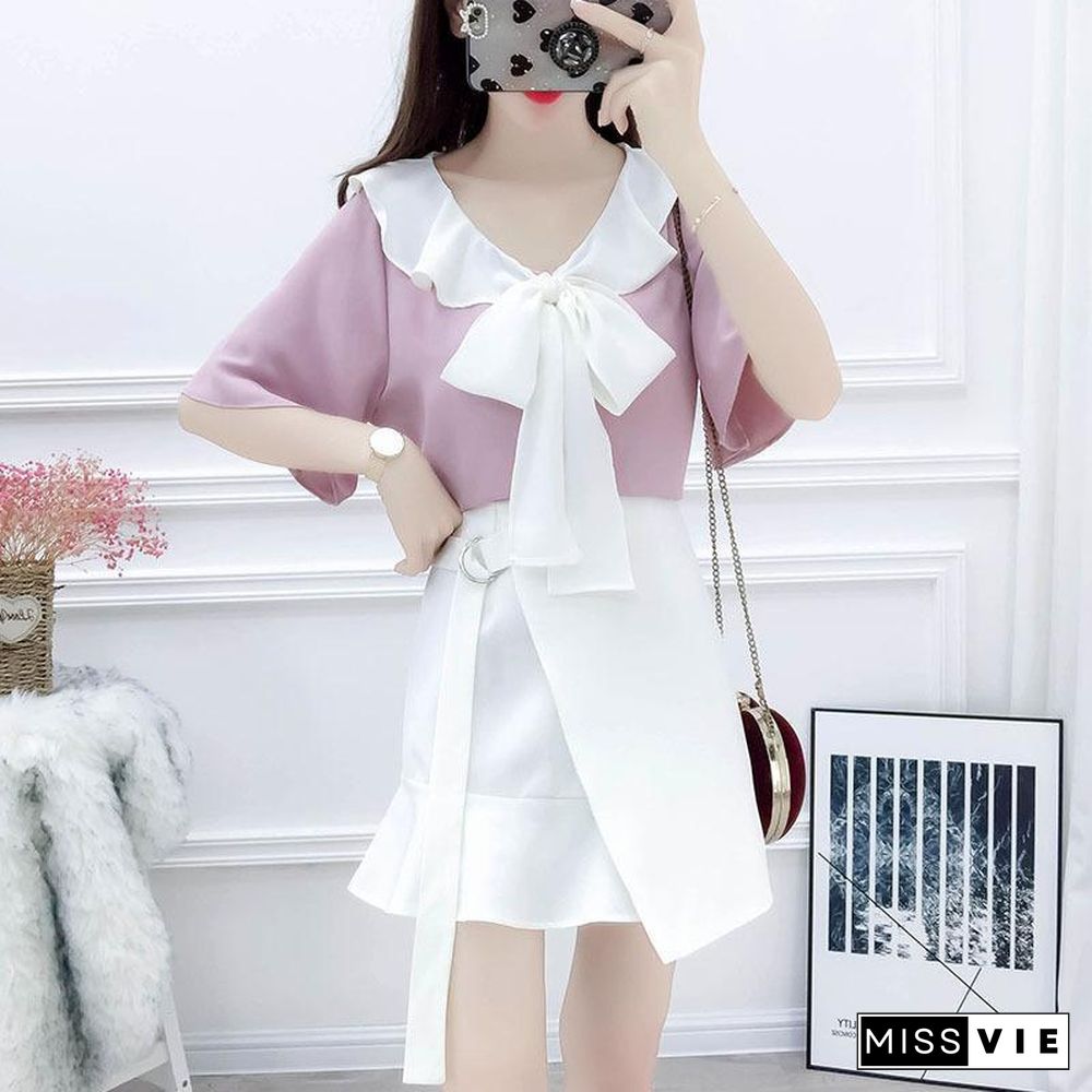 Elegant V-Collar Bowknot Two-Piece Set P11415