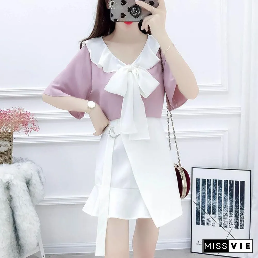 Elegant V-Collar Bowknot Two-Piece Set P11415