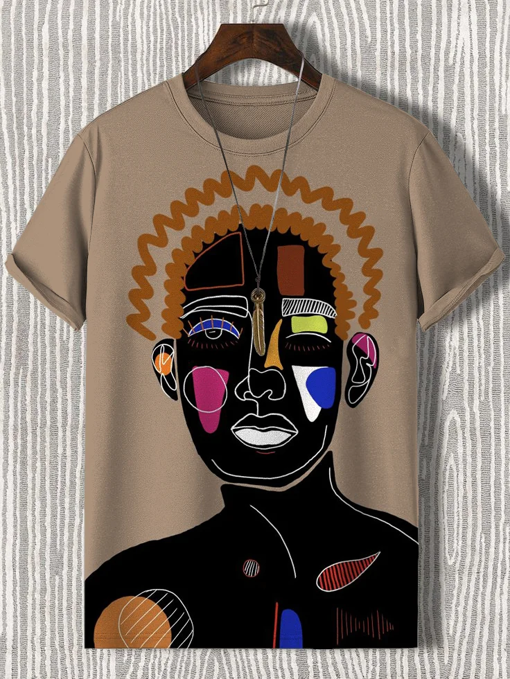 Men's Black Color Block Abstract Art Print T-Shirt