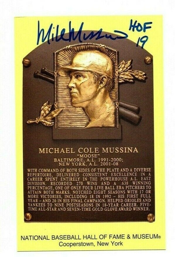 Mike Mussina Signed Hall Of Fame Plaque Postcard HOF 19 Autograph Orioles Yanks#