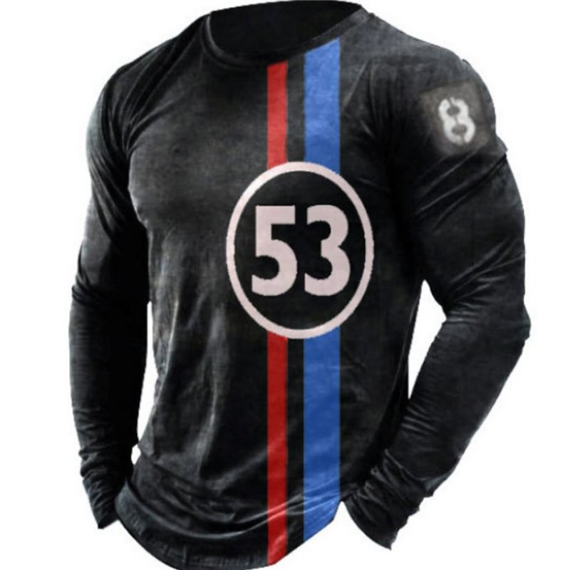 Men's Slim Fitting Round Neck Digital Print Pullover T-shirt