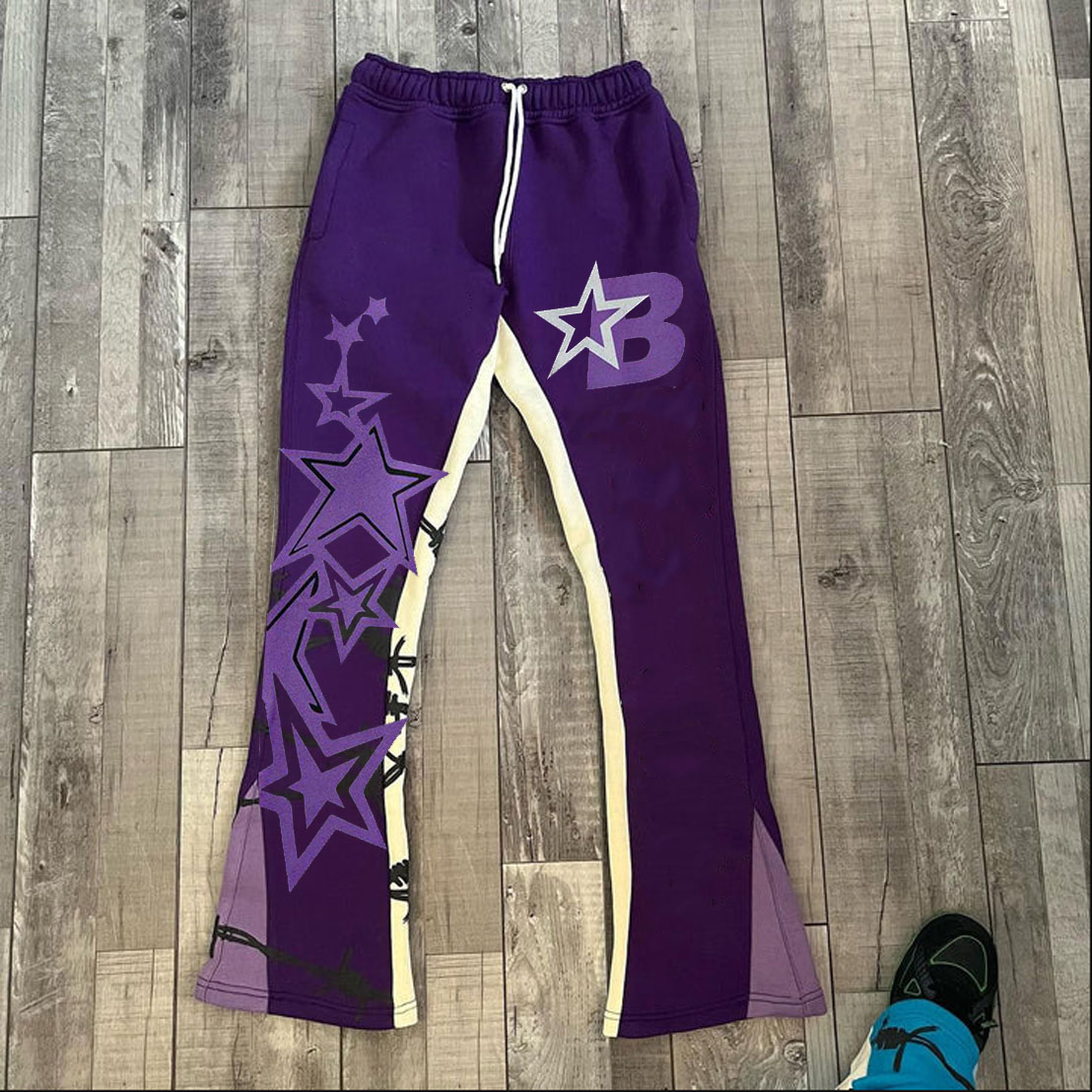 Retro Trendy Personalized Star Printed Flared Sweats Trousers