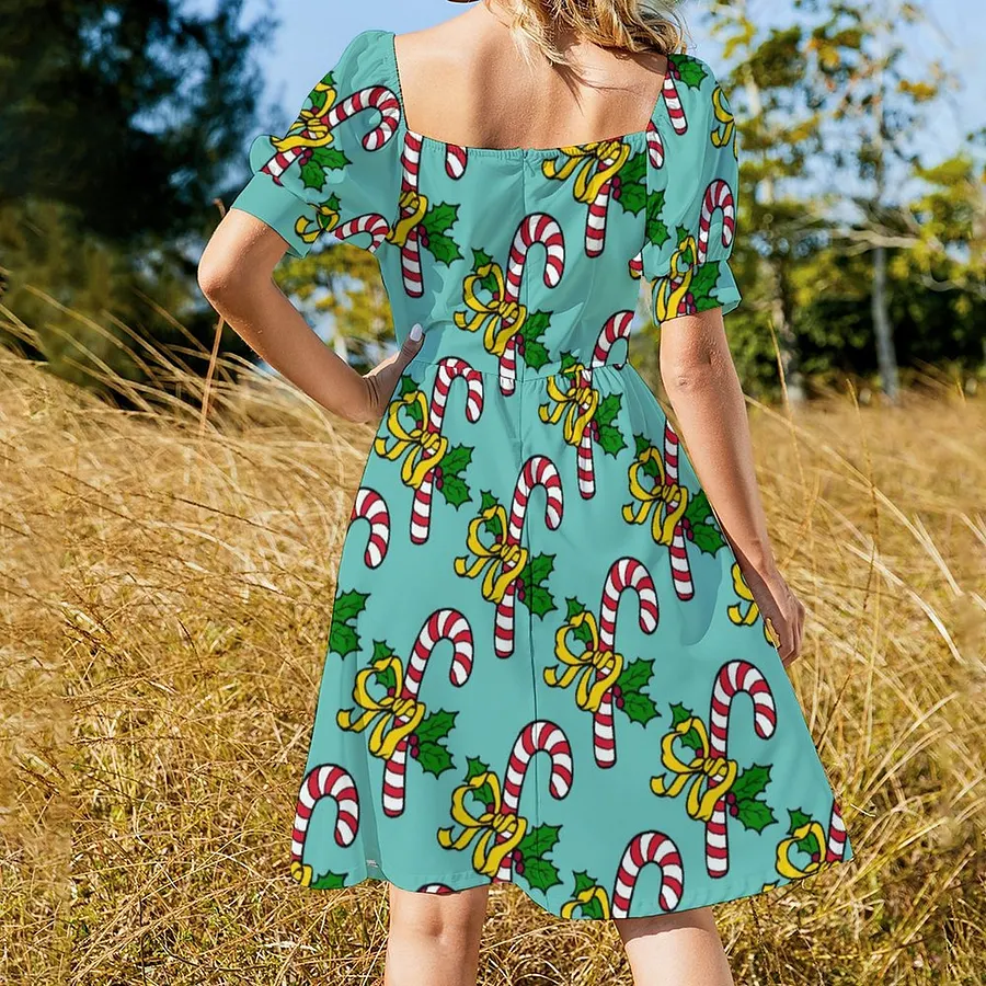 Cute Teal Candy Cane Holly Holiday Christmas Dress Women Boho High Waist Flared Puff Sleeve Cute Sweetheart Midi Dress Candy-XL Cute Teal Candy Cane Holly Holiday Christmas Dress Women Boho High Waist Flared Puff Sleeve Cute Sweetheart Midi Dress Candy-XL