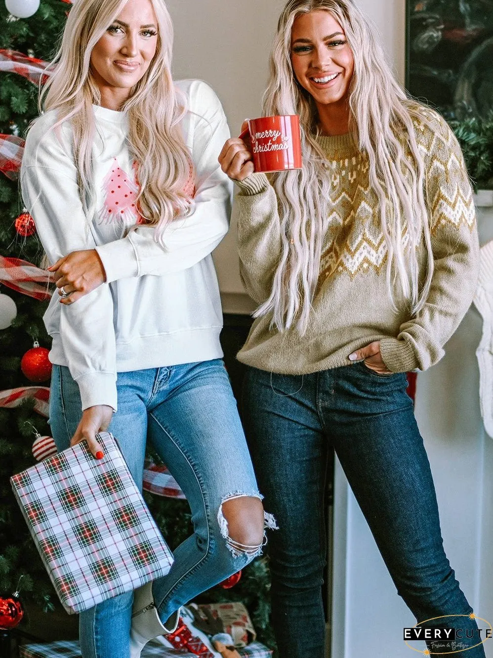 Cozy Gray Geometric Knit Round Neck Sweater