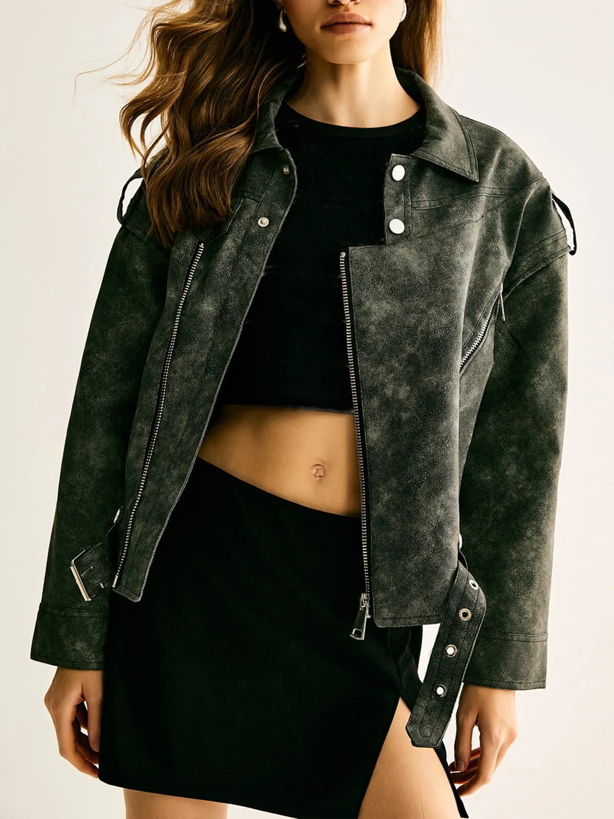 Vintage Faux Leather Long Jacket