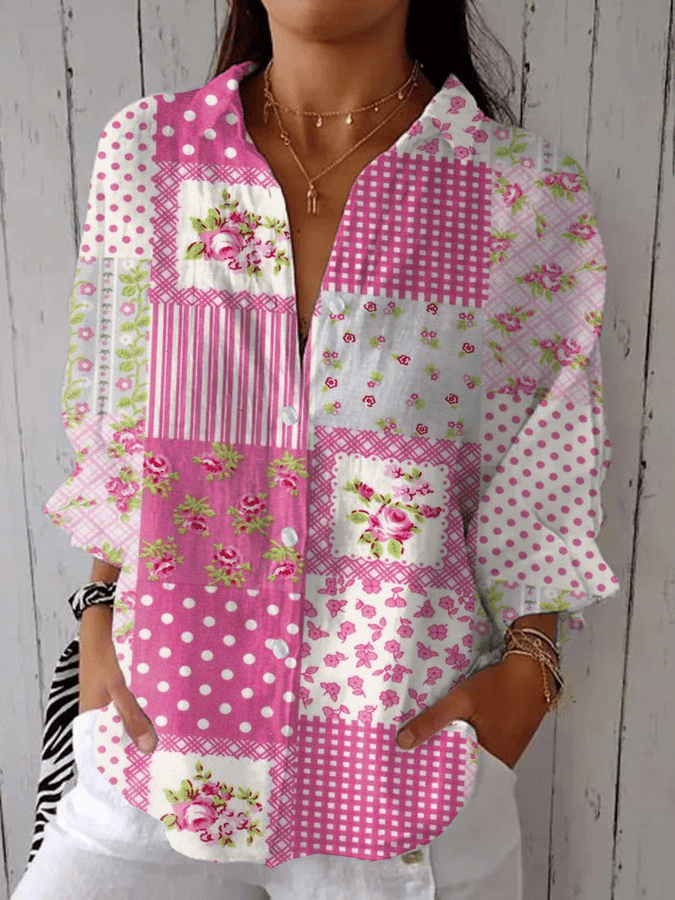 Women's Vintage Floral Casual Lapel Shirt 