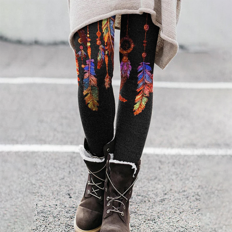 Feather Geometric Print Comfortable Leggings