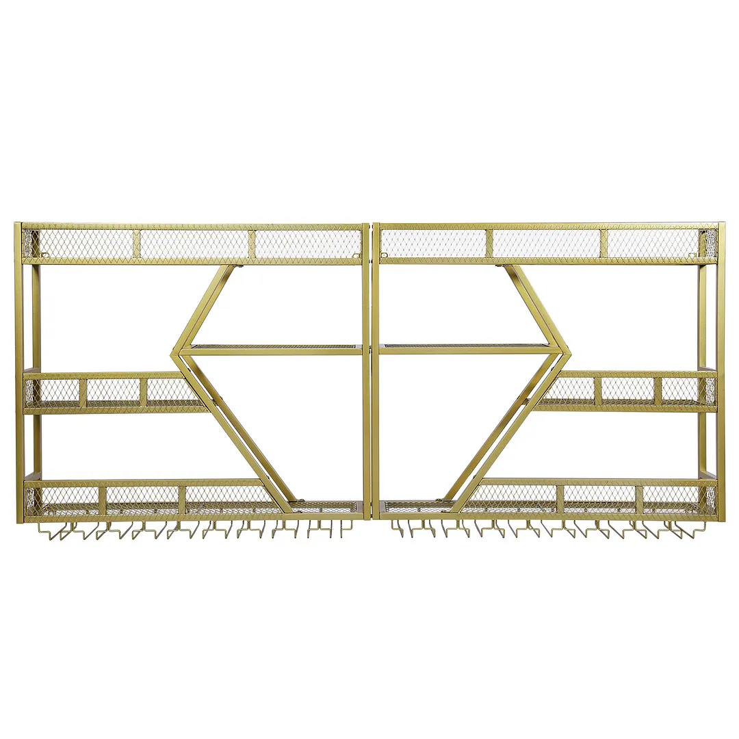 [US Local Warehouse] Metal Wine Rack Wall Mounted with Wine Glass Holder for Home Dining Room Kitchen