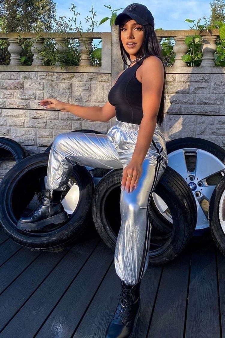 Silver Holographic Stripe Joggers Katch Me