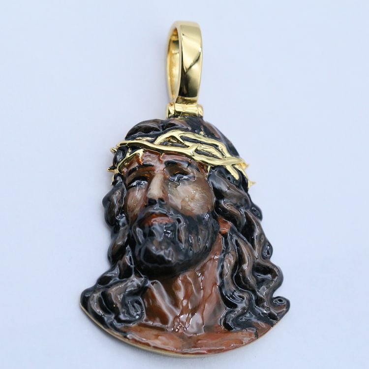 18k Gold Plated Jesus Pendant Necklace Enamel Jewelry-VESSFUL