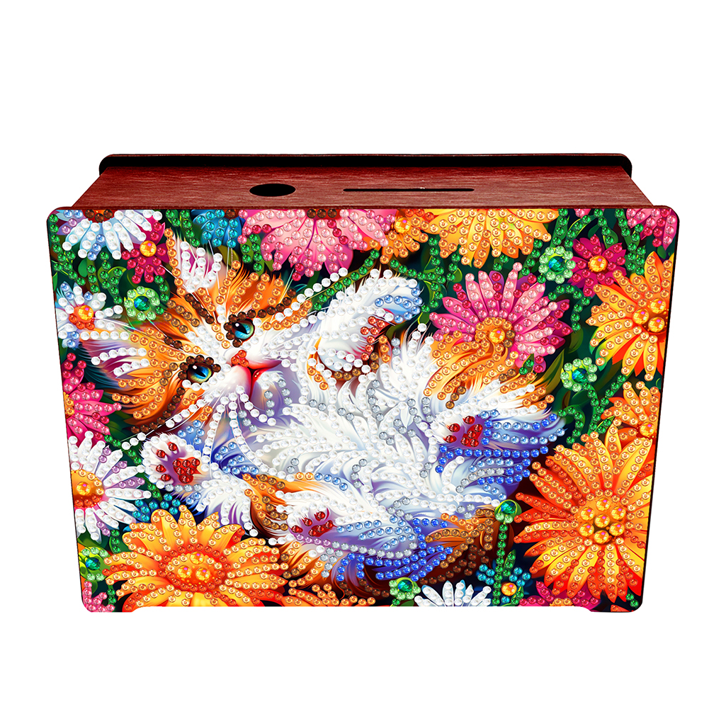 Diamond Painting Piggy Bank Wooden Coin Bank for Home Decor and Gift (Cat)