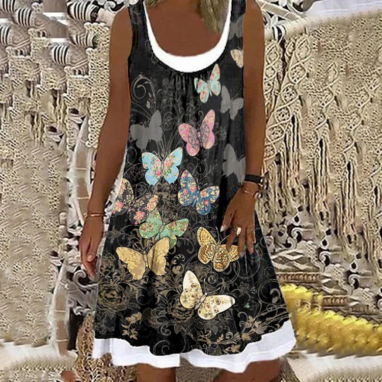 Simple Colorful Butterfly Print Mini Dress