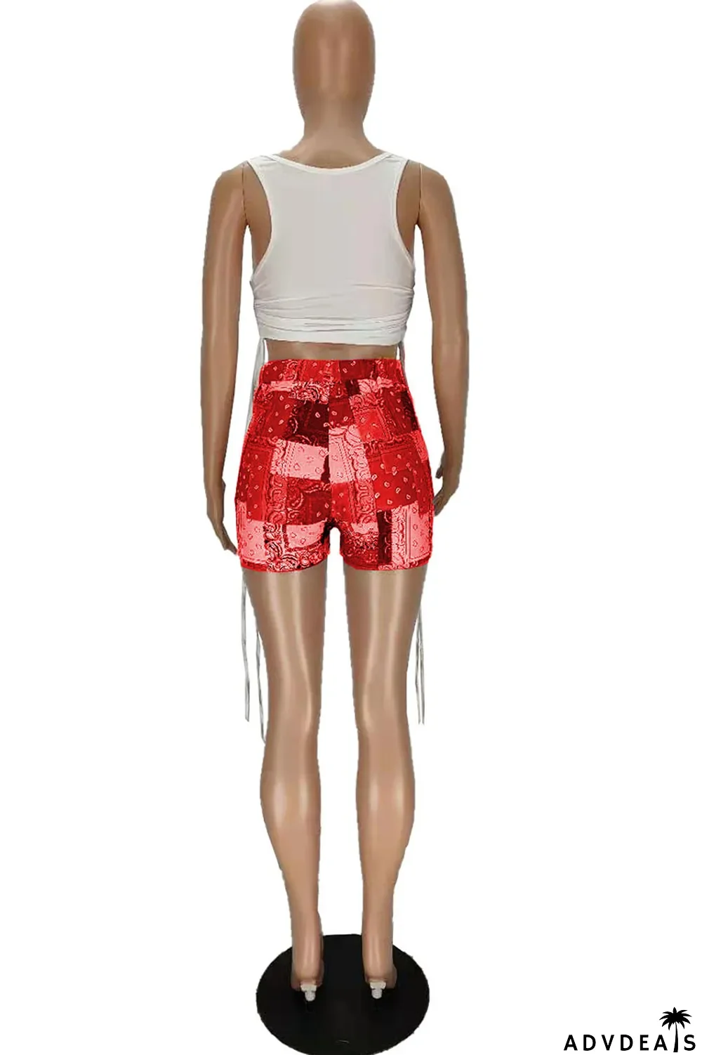 Grey Sexy Print Ripped Contrast Spaghetti Strap Sleeveless Two Pieces