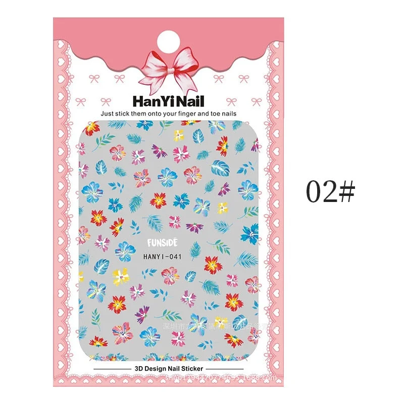 3D Charms Flowers Leaf Nail Art Stickers Watercolor Abstract Floral Nail Decal Sliders Manicures Nail Art Decorations For Autumn