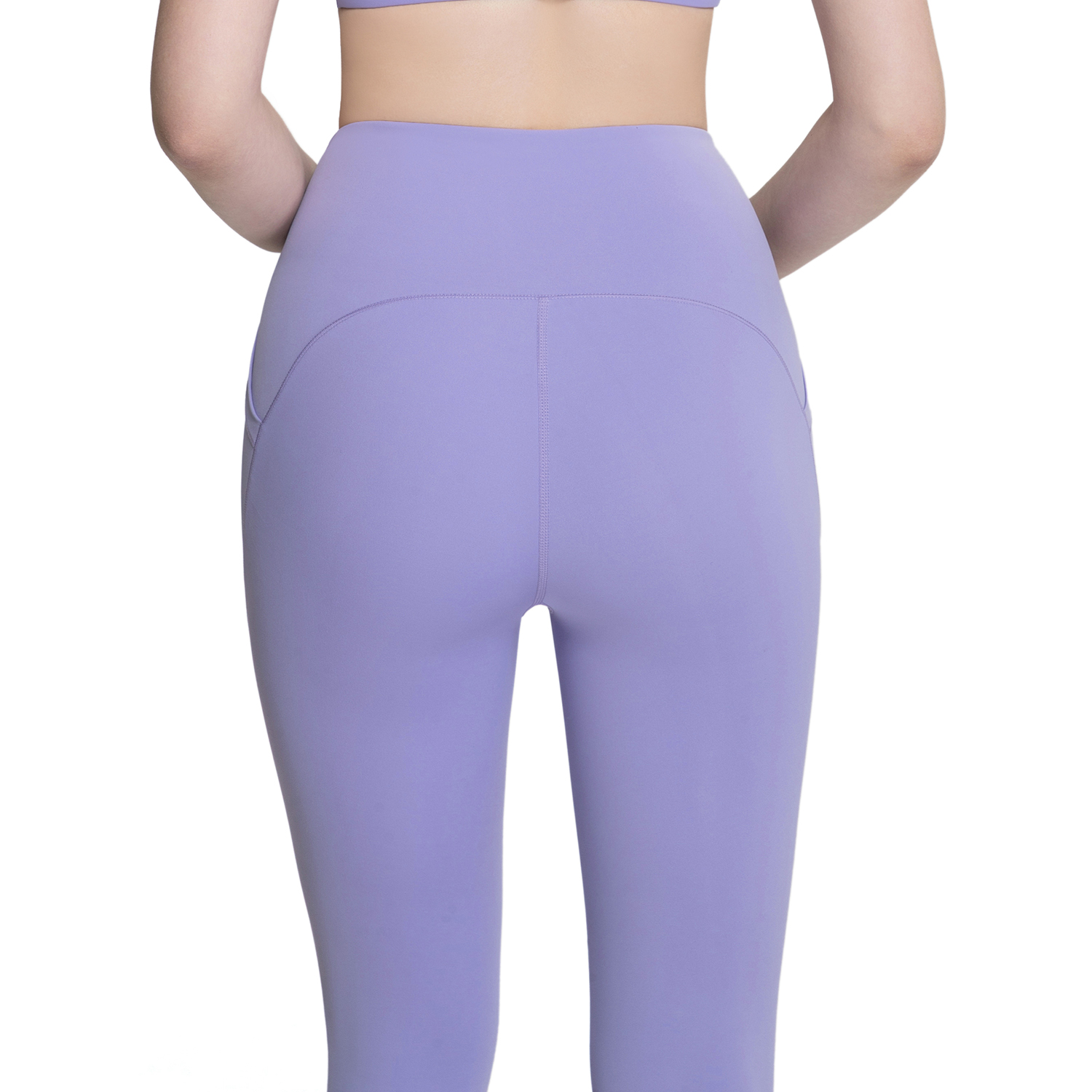 Hergymclothing Lavender Purple women's high waist eco friendly butt lifting tummy control yoga pants with slant pockets not see through for sale