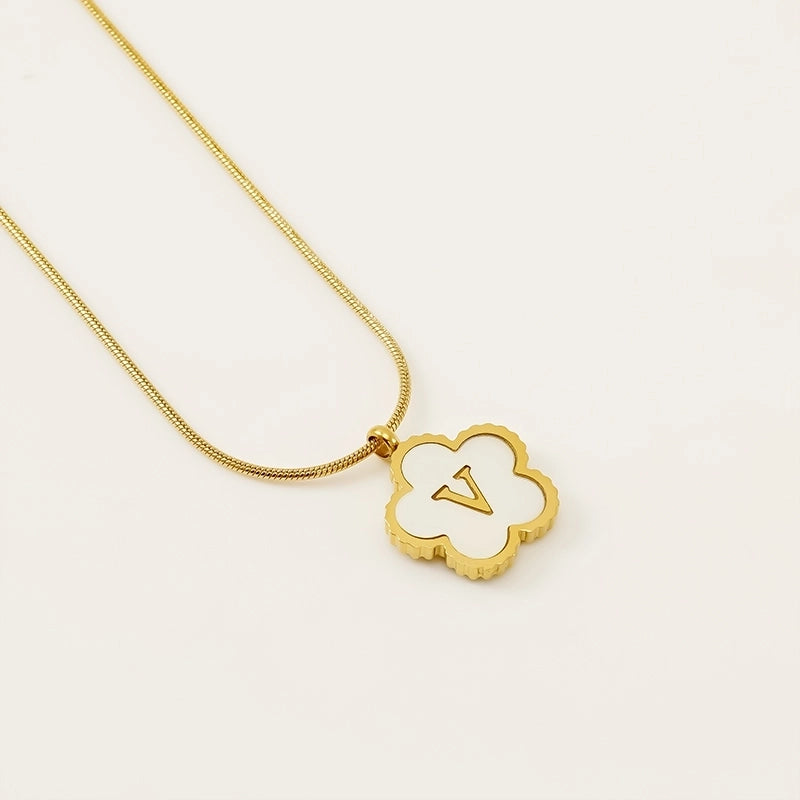 Basic Classic Style Letter Flower 304 Stainless Steel Shell 18K Gold Plated Plating Inlay Pendant Necklace
