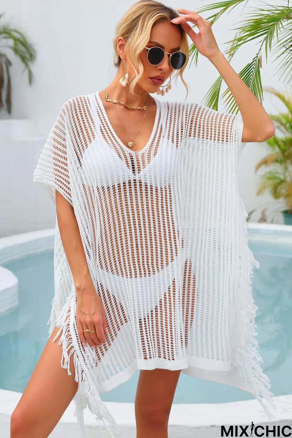 Fringe Trim Openwork Cover Up