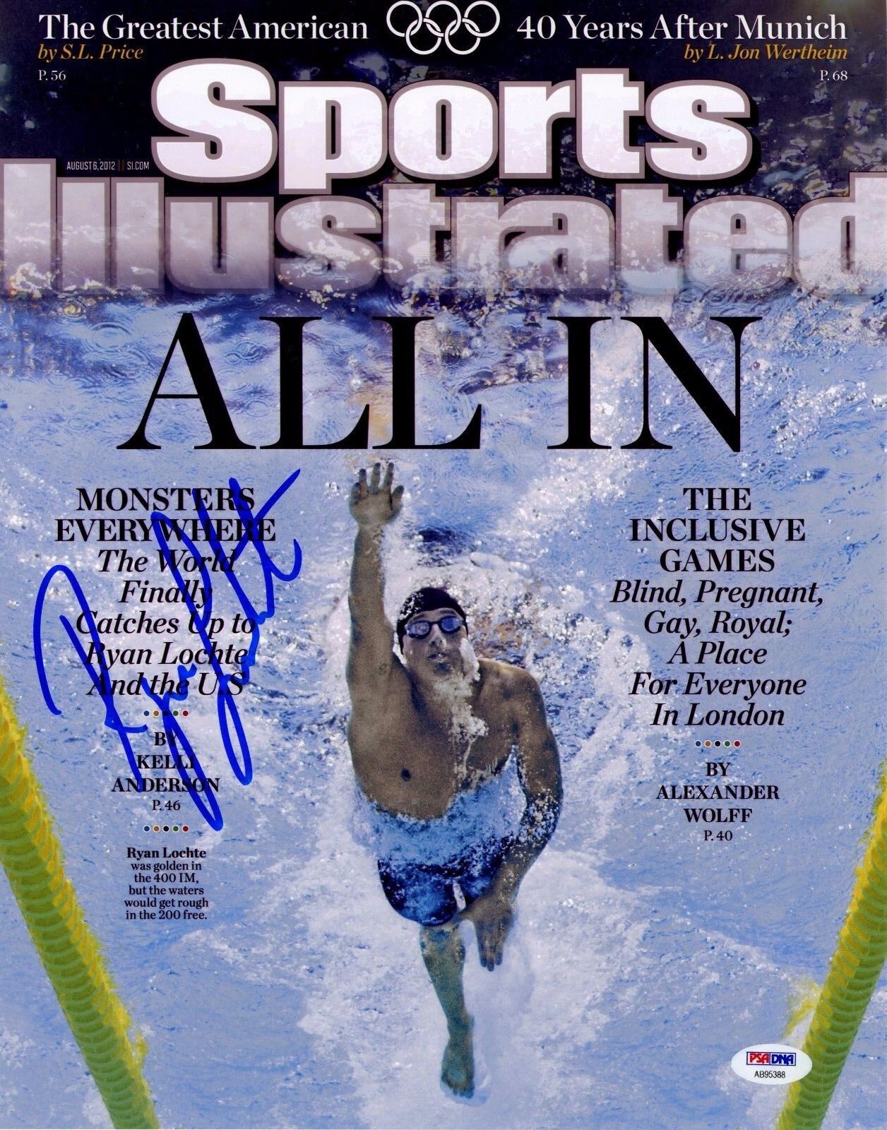 Ryan Lochte Signed 11x14 Photo Poster painting PSA COA USA Olympic Swimming Sports Illustrated