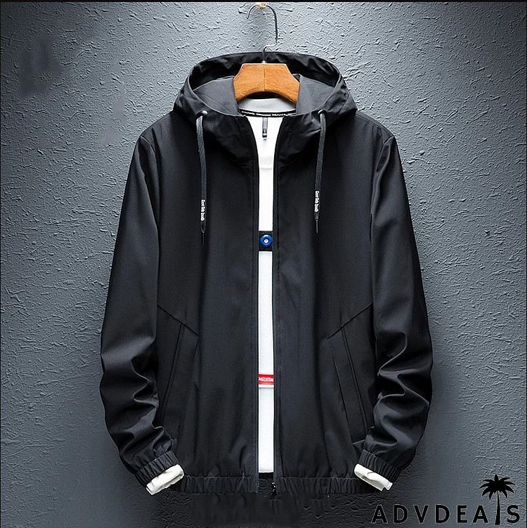 Men Plus Size Casual Long Sleeve Hat Rope Pocket Design Hooded Zipper Coat