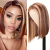 Straight Bob Wig Brown Mixed Blonde Highlights Wig
