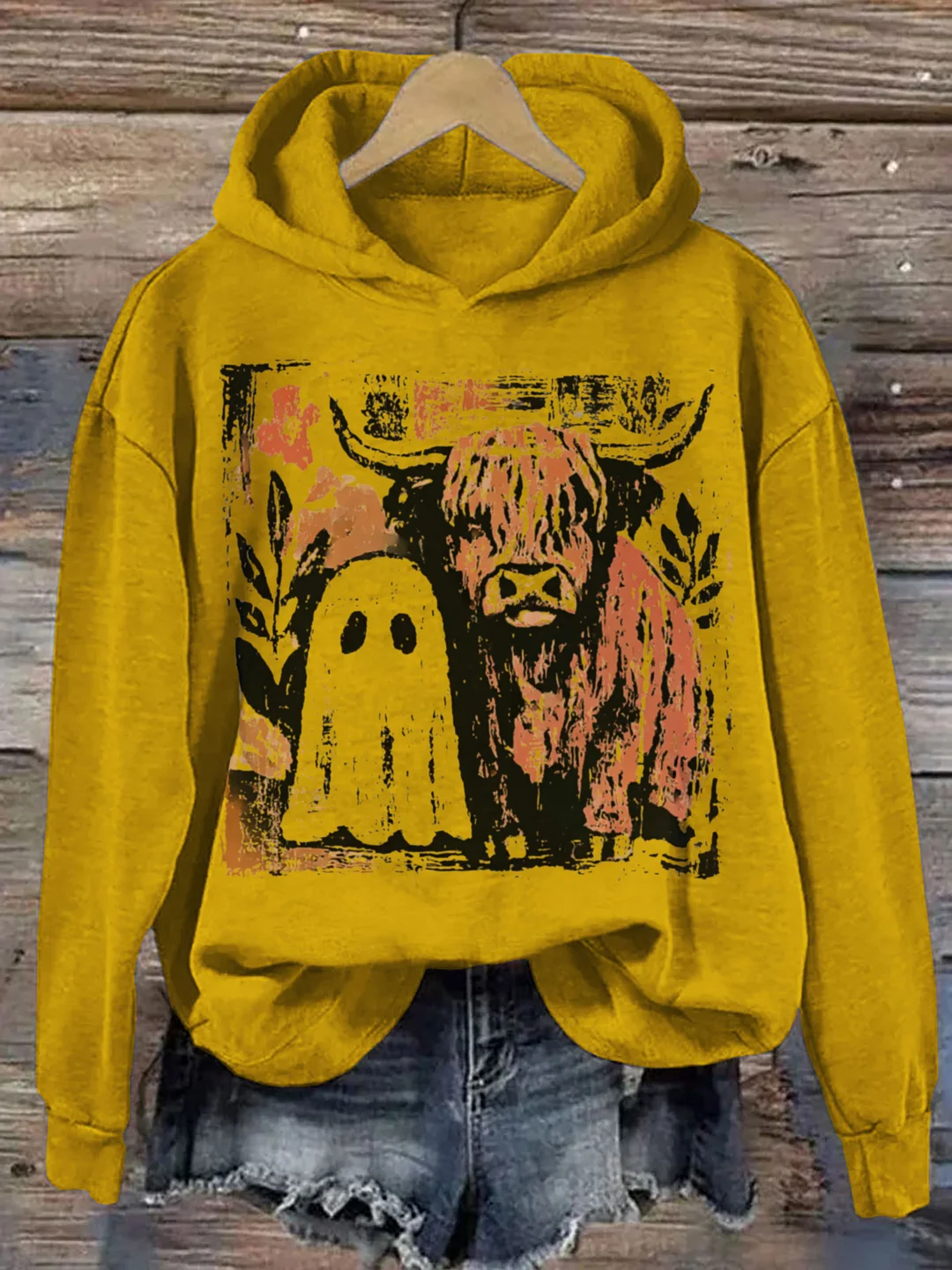 Cute Fall Highland Cow Ghost Hoodie