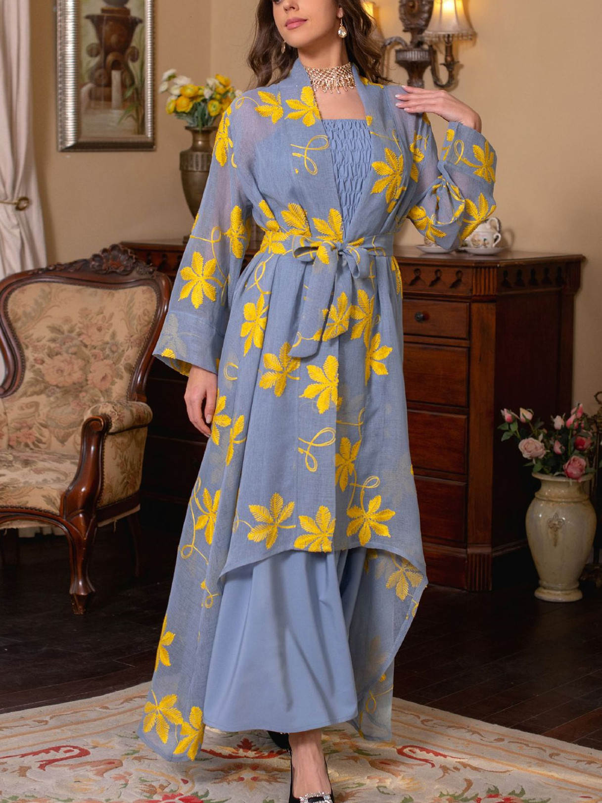 Solid Color Halter Dress and Maple Leaf Print Tunic Set | Oxredo Shop Ramadan Sale