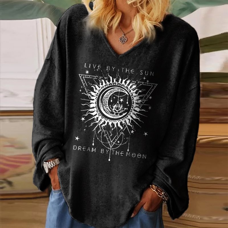 Live By The Sun Dream By The Moon Printed T-shirt