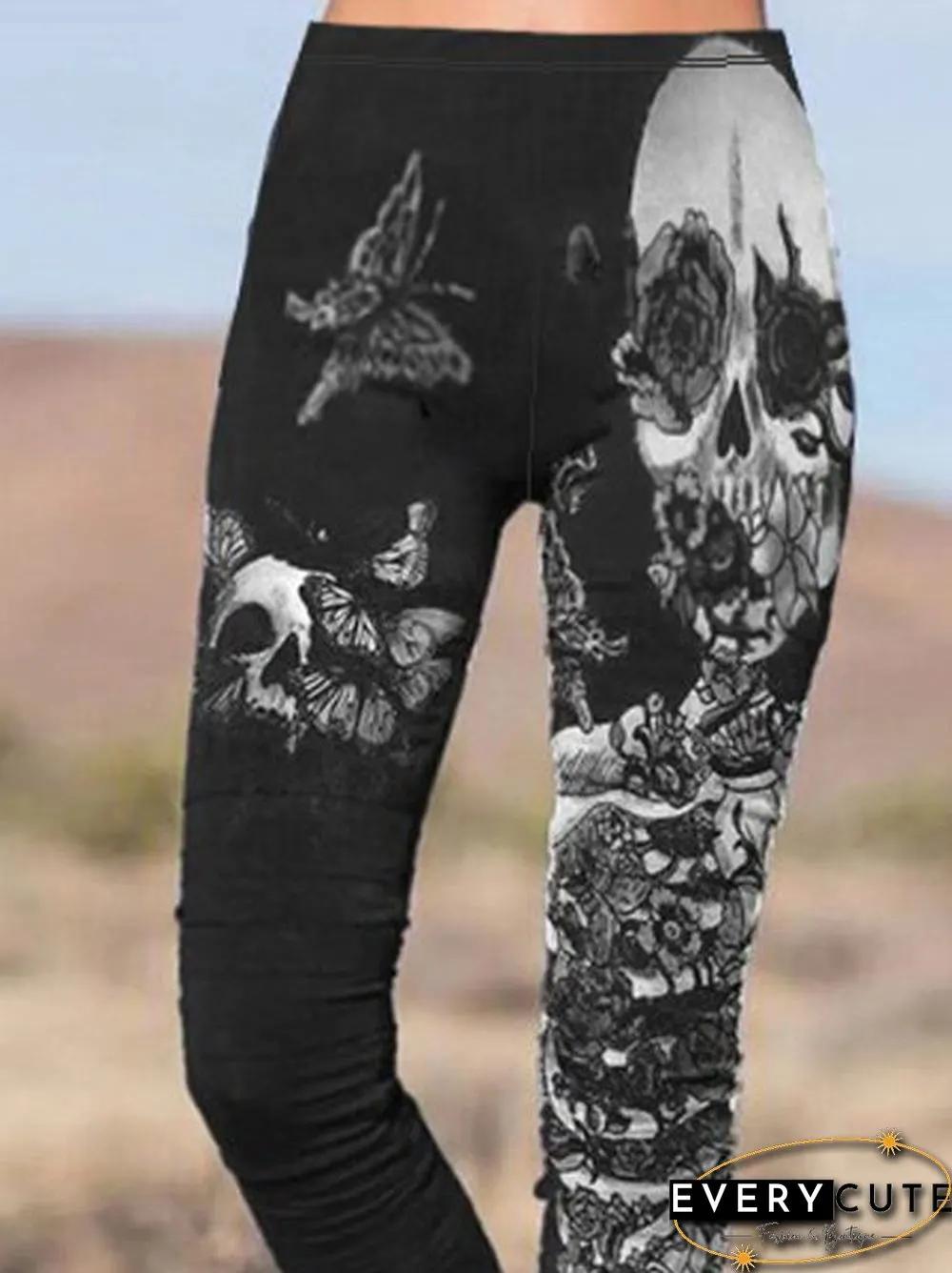 Regular fit Skull Cotton Blends Pants