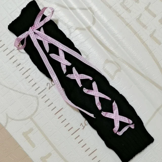 Black/White Cool Warm Calf-length Drawstring Stripe Plaid Ribbon Bow JK Socks SP16875